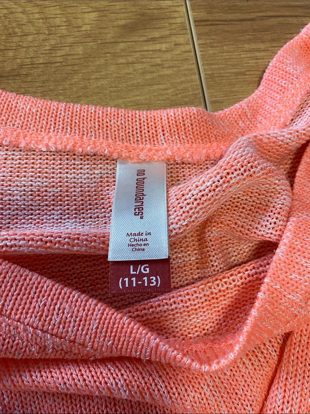 No Boundaries Coral Pullover Long Sleeve Top with Aztec Chiffon Hem - Picture 5 of 7